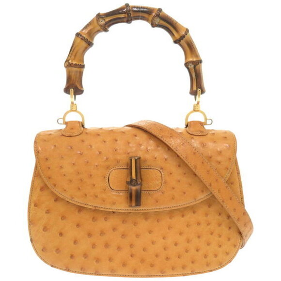 Gucci Bamboo ostrich brown handbag shoulder bag - Picture 1 of 8